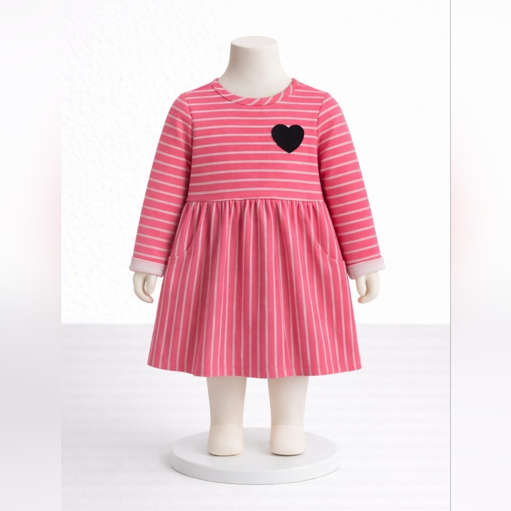 Cat & Jack Pink and White Pleated Sundress with Cuffed Sleeves 3T